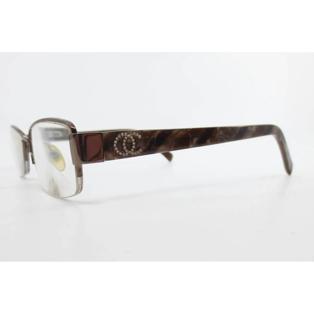Oleg Cassini OCO326 Eyeglasses Brown Semi Rimless Rhinestone Logo 53-18-135 HM